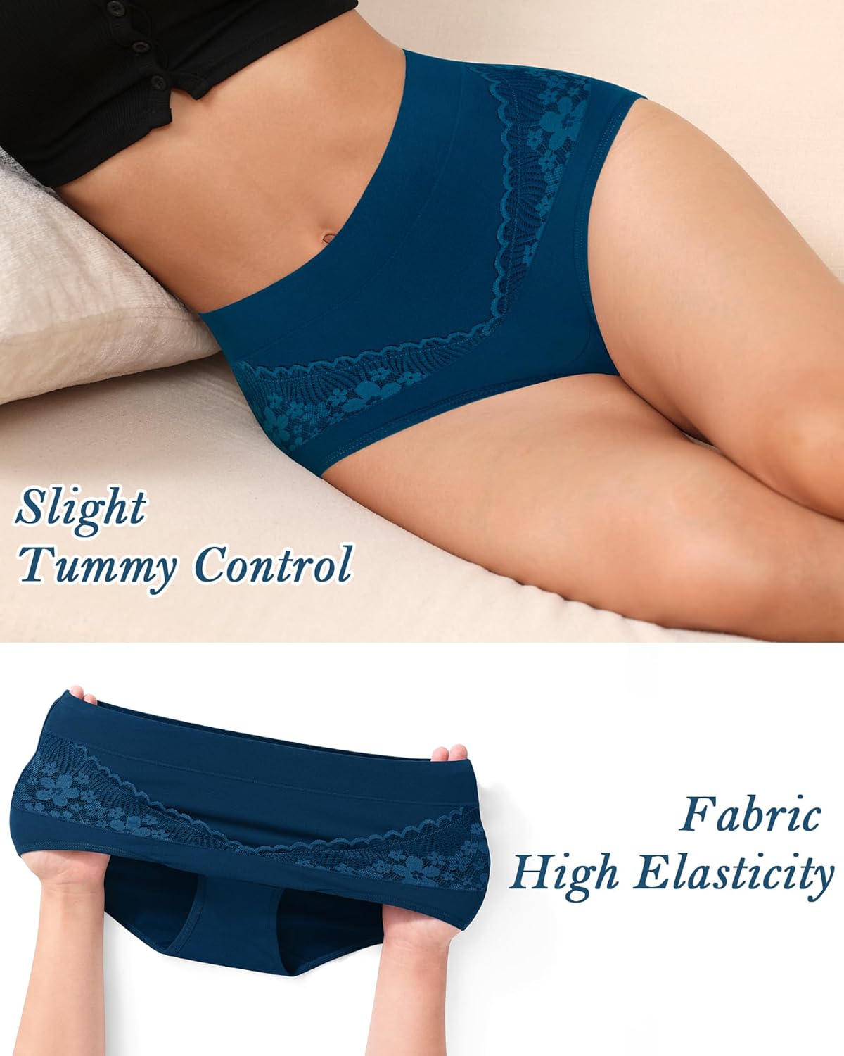 Women's Cotton Underwear Slight Tummy Control High Waisted Postpartum Panties Ladies Soft Full Coverage Briefs 5 Pack - Image 3