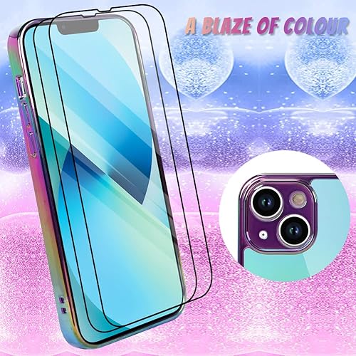 Miniatura 2 de Bonoma Compatible con iPhone 13, funda brillante láser fluorescente de cristal iridiscente de lujo protector de cámara + 2 protectores de pantalla a