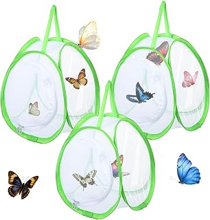 3 PCS Mini Butterfly Habitat Cage Foldable Insect Mesh Cage with Handle & Zipper Portable Butterfly Net Habitat Bug Terrarium for Transporting and Raising Critter Cage Easy to Observe, 10x 8.8x8Inch