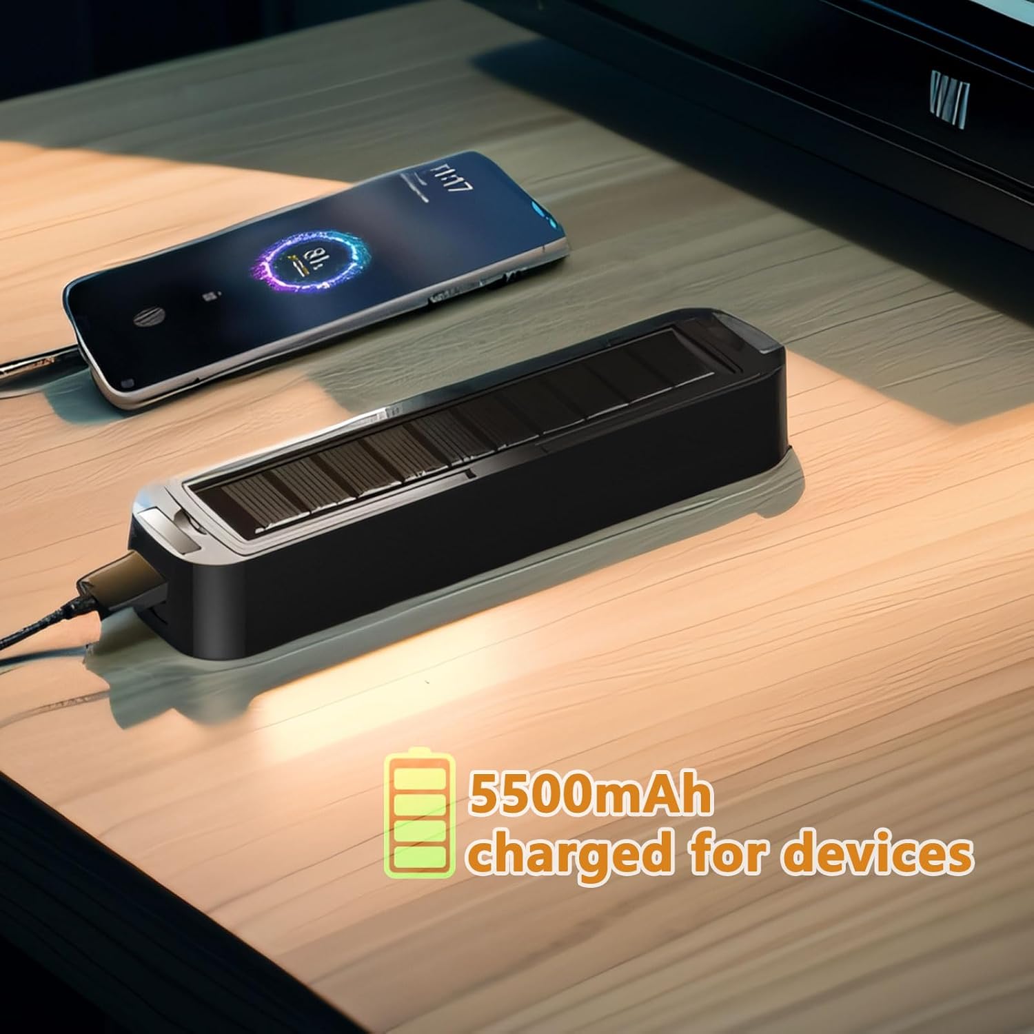 Solar Rechargeable LED Magnetic Work Light Bar 5500mAh,6500K Daylight Portable Emergency Lighting for Home Power Outages,Camping,Automotive Repairs,Under Hood & Workshop - Image 2