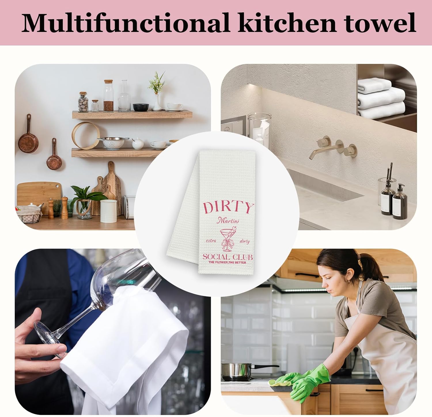 Funny Wine Kitchen Towels Bows Dish Tea Towels for Kitchen, Absorbent Reusable Towel Home Decor Hand Towel, Thanksgiving Gift for Wine Lovers Martini Decor for Bar Home 16 x 24 Inch - B18 - Image 6