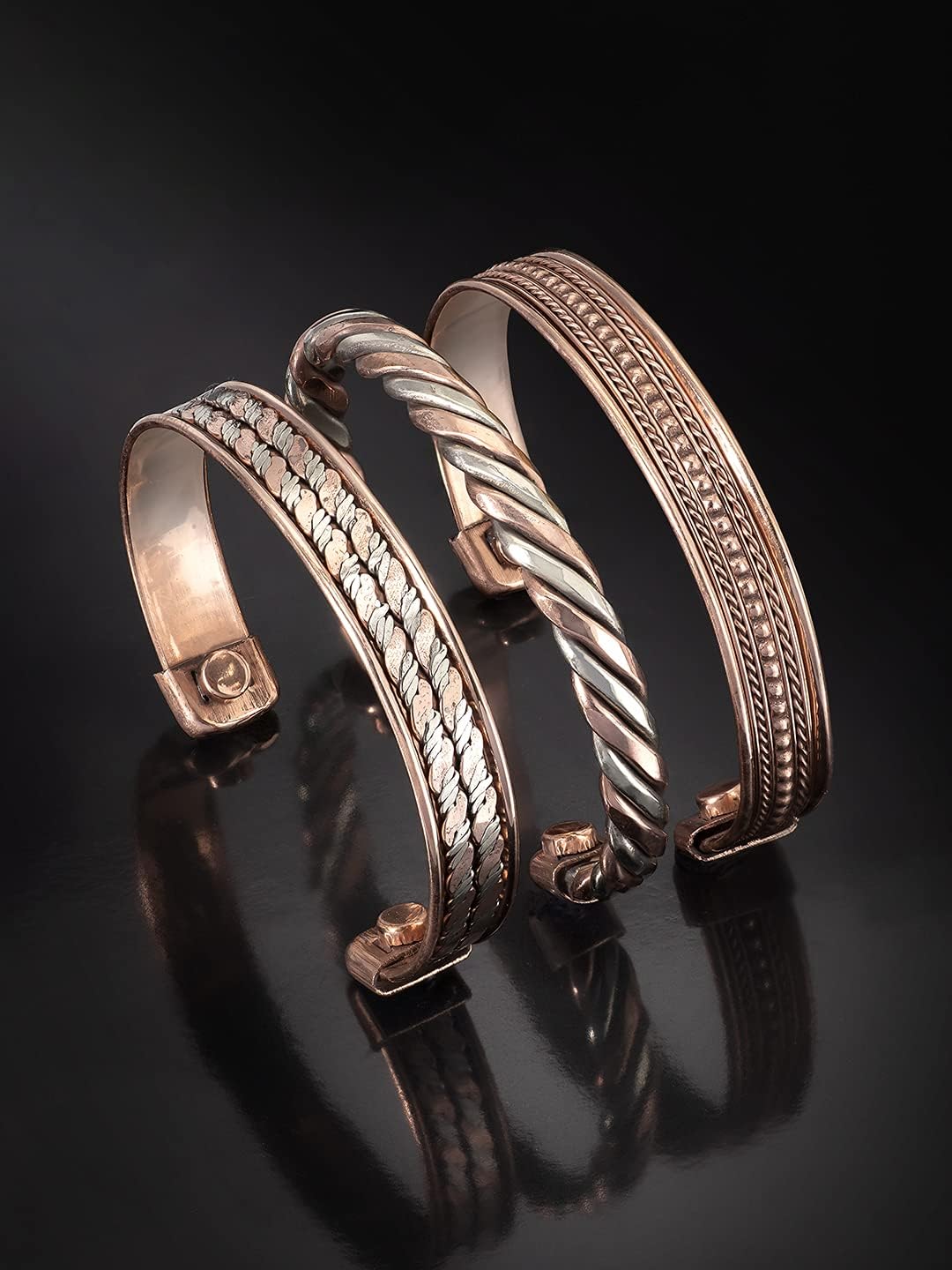 Aheli Indian Three Metal Copper Brass Peace Healing Chakra Yoga Meditation Mantra Jewelry Adjustable Cuff Bracelet Gift for Women and Men