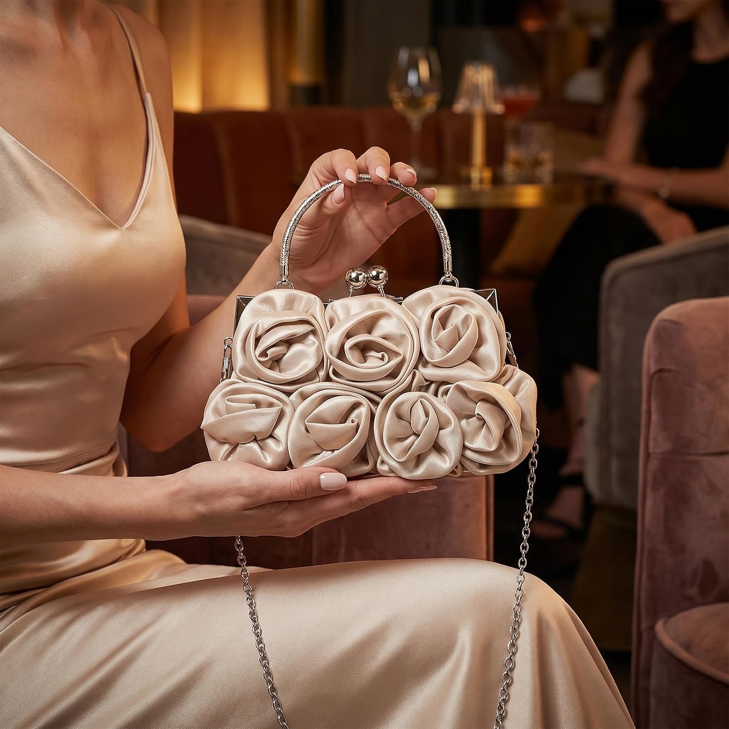 SH Clutch purses for Women Evening Clutch Satin Bag Wedding Cocktail Party Prom Purse Dressy Handbags