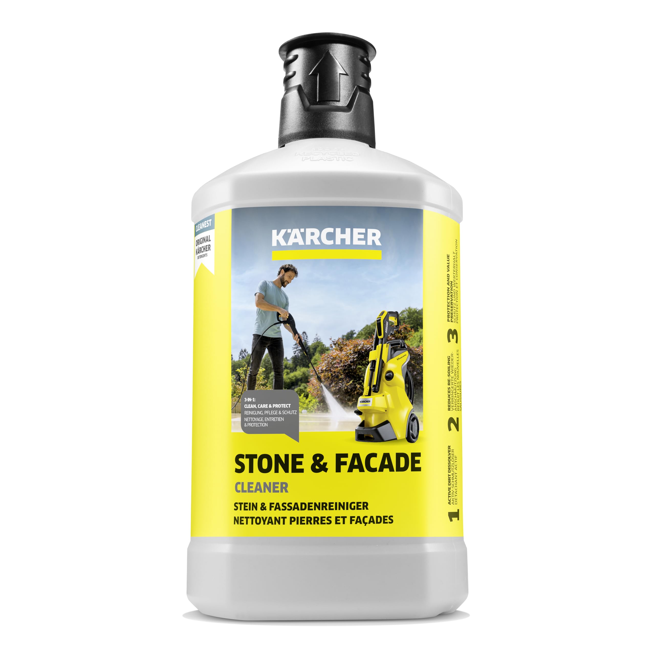 Kärcher Stein- und Fassadenreiniger RM 611, 3-in-1-Formel, 1 Liter - Kraftvoller Aktiv-Schmutzlöser, Schutz vor Wiederanschmutzung, Wind- und Wetterschutz
