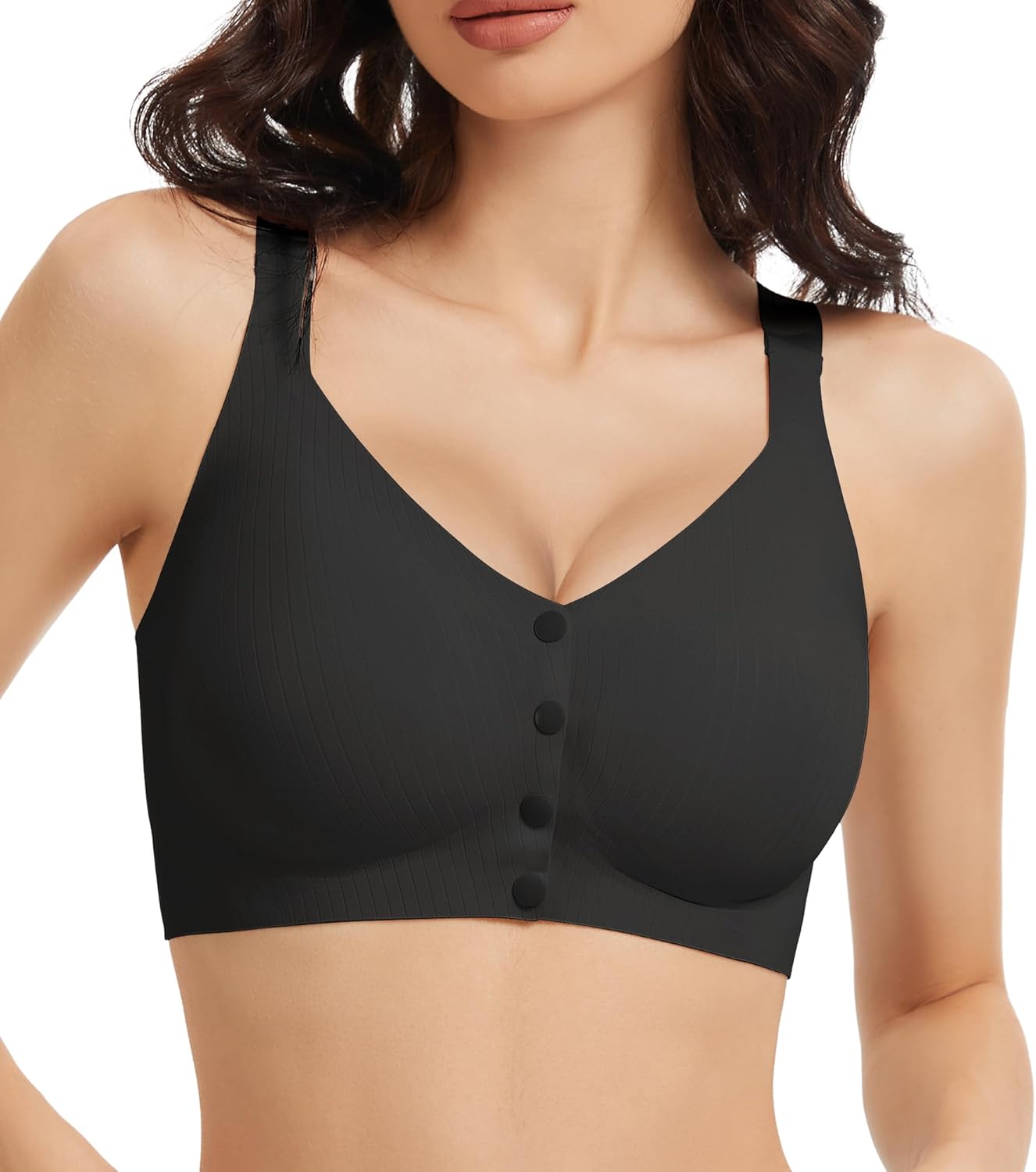 Gailife V Neck Jelly Front Closure Bras for Women Wireless Full Coverage Mastectomy Bralettes Seamless Everyday Bra