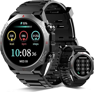 Military Smart Watch for Men, 1.39" HD Touchscreen Fitness Tracker with Sleep Heart Rate Step Monitor, 110+ Sport Modes, Answer/Make Calls, IP68 Waterproof Smartwatch for Android, Black