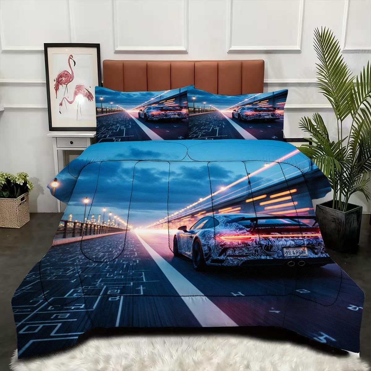 Couette 200 x 200 cm voiture de sport 3D parure de lit sans housse microfibre douce