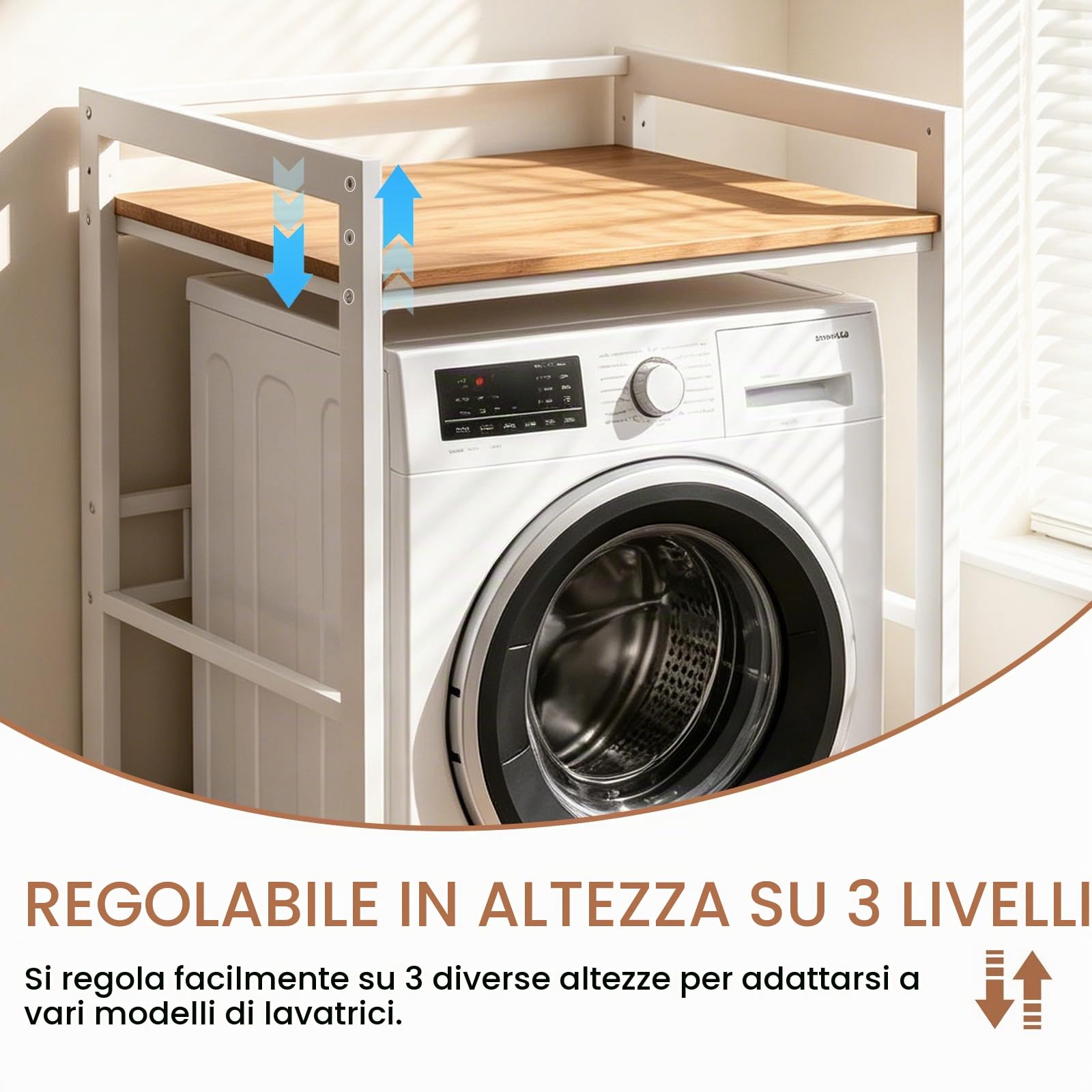 Scaffale per Lavatrice e Asciugatrice, Mobile Lavatrice Altezza regolabile in 3 Posizioni, Fino a 350 kg, Mobile per Lavatrice e Asciugatrice, 69 x 65 x 102 cm (Bianco)