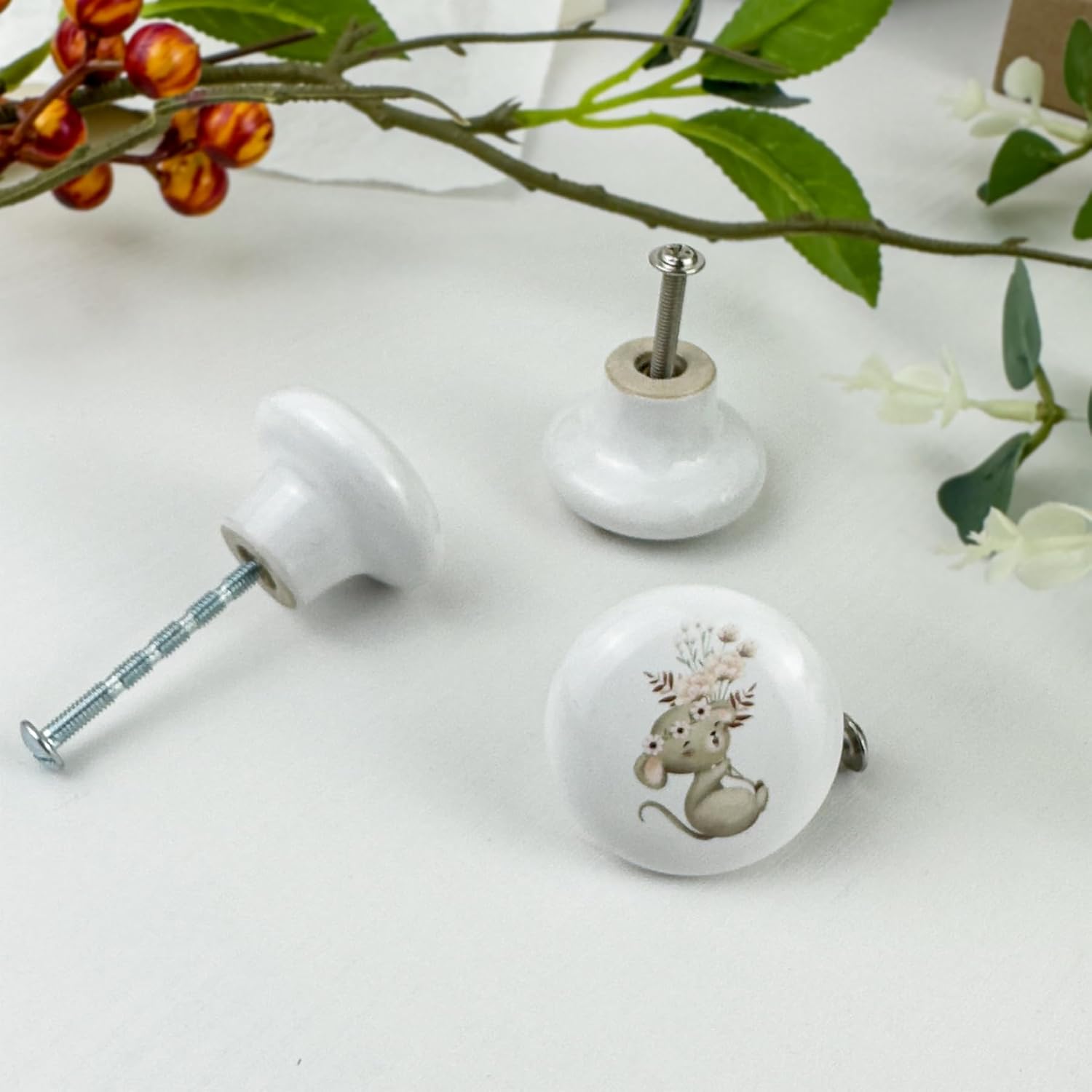 8Pack1.5 Ceramic Flower Safari Animals Cabinet Handle Knob Rabbit Nursery Wardrobe Dresser Drawer Knobs Pulls image 2