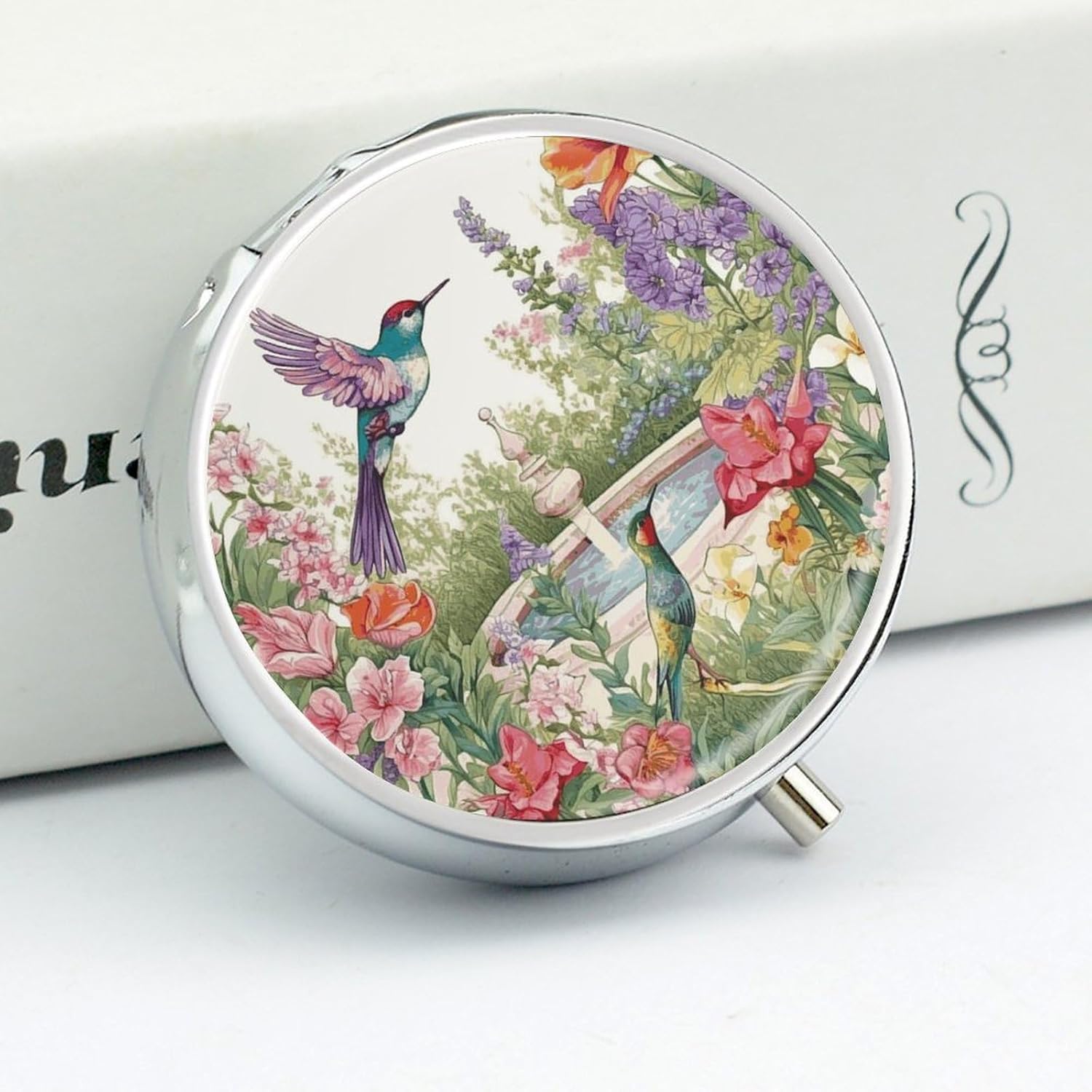 Garden with Birds and Flowers Travel Pillbox 3 Compartment Pill Organizer image 4