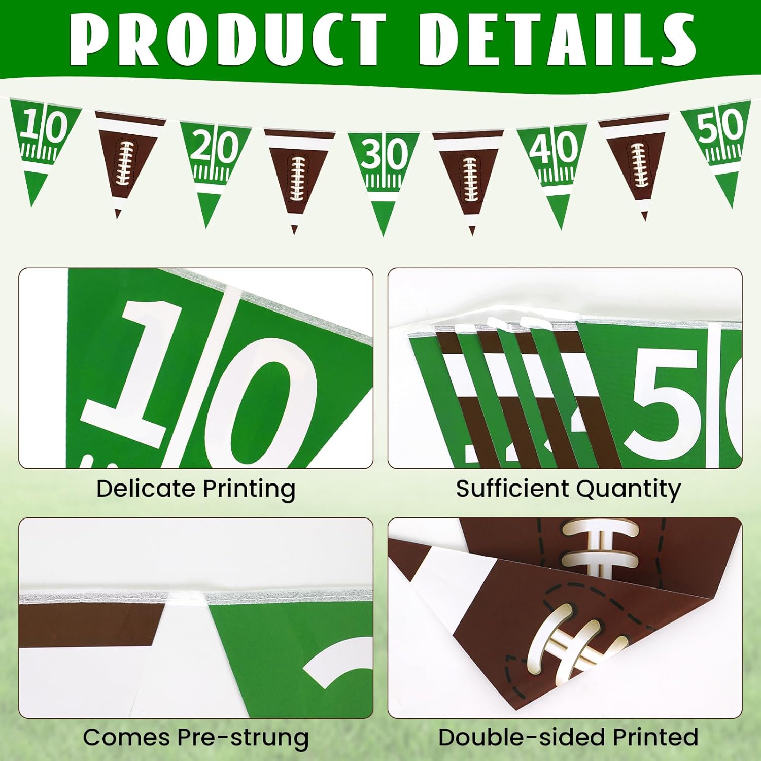 4 Pcs Football Banners, Football Triangle Flag Banners, Ball Pennant Banner for Football-Themed Party, Sports, Birthday Decorations (Green)