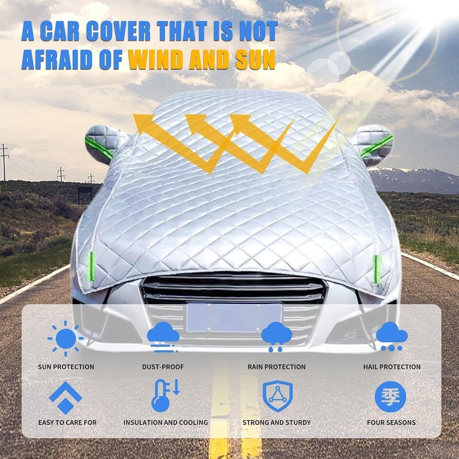 Hail Protector Car Cover Compatible with Jeep Wrangler CJ YJ TJ JK JL,Half Car Cover Top, Heavy Duty Waterproof Protector with Reflective Strips x1y