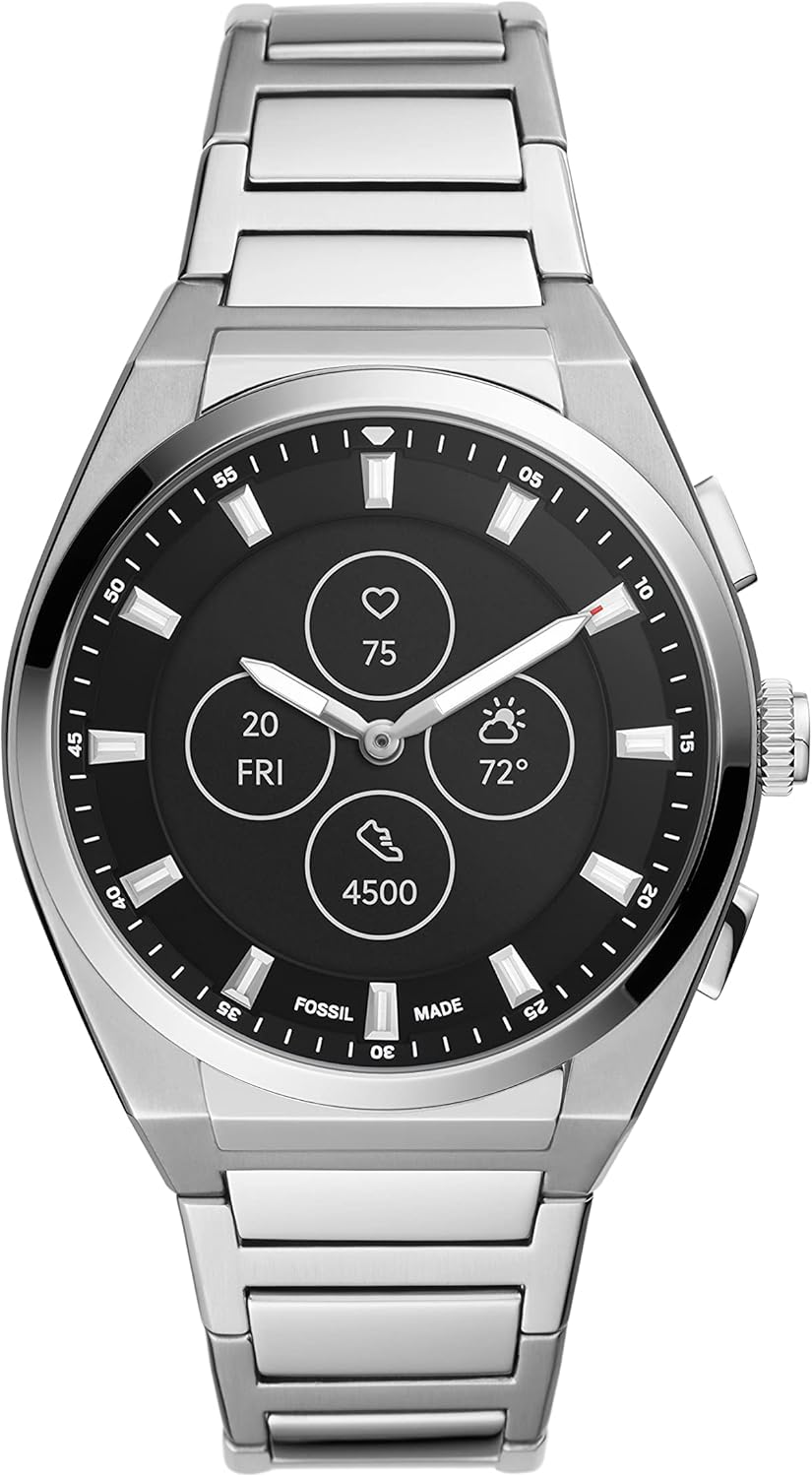 Fossil Men's Everett Hybrid Smartwatch HR with Always-On Readout Display, Heart Rate, Activity Tracking, Smartphone Notifications, Message Previews