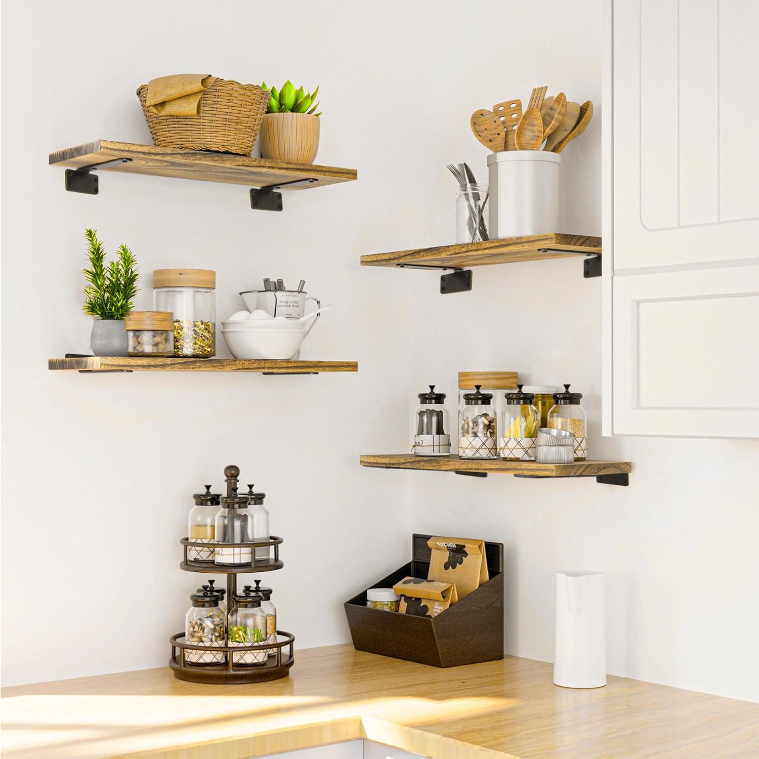 CONNOO Heavy Duty Floating Shelf Brackets, 6 Inch Hidden Metal L Brackets for Shelves Support, Rustic Industrial Farmhouse Shelf Brackets with Complete Mounting Hardware