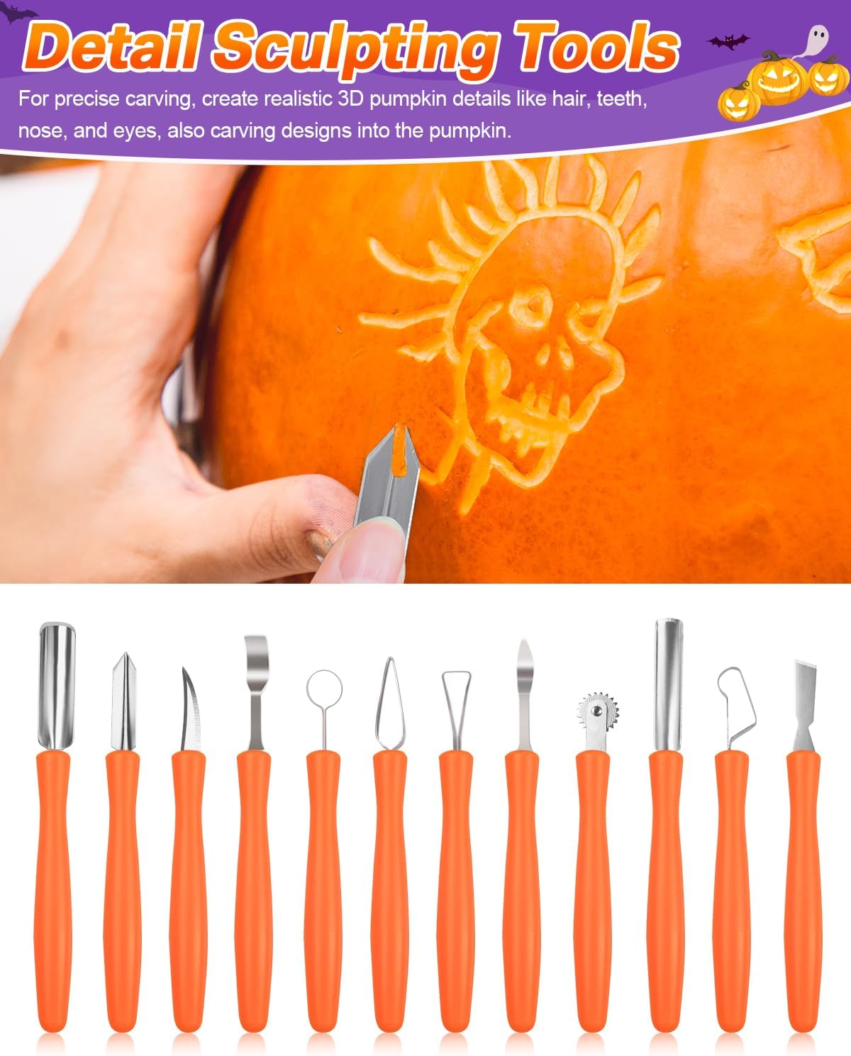 Luditek 4-Pack Halloween LED Pumpkin Lights for Inside Pumpkin w/Remote Timer, Battery Operated Flameless Candles Lights with 17PCS Carving Tools Kit & 10 Stencils, Orange Jack-O-Lantern Decorations