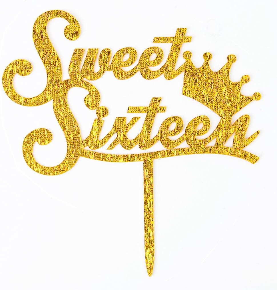 Firefairy Sweet Sixteen Gold Acrylic Cake Topper 16th Birthday Anniversary Party Decoration Supplies