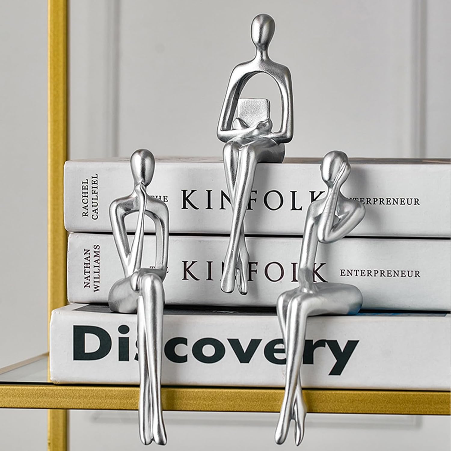 Gold Decor Thinker Statue Decor Book Shelf Decor Set of 3 Thinker Sculptures Office Decor Modern Abstract Resin Decoration on Shelf Table Desk (Gold)