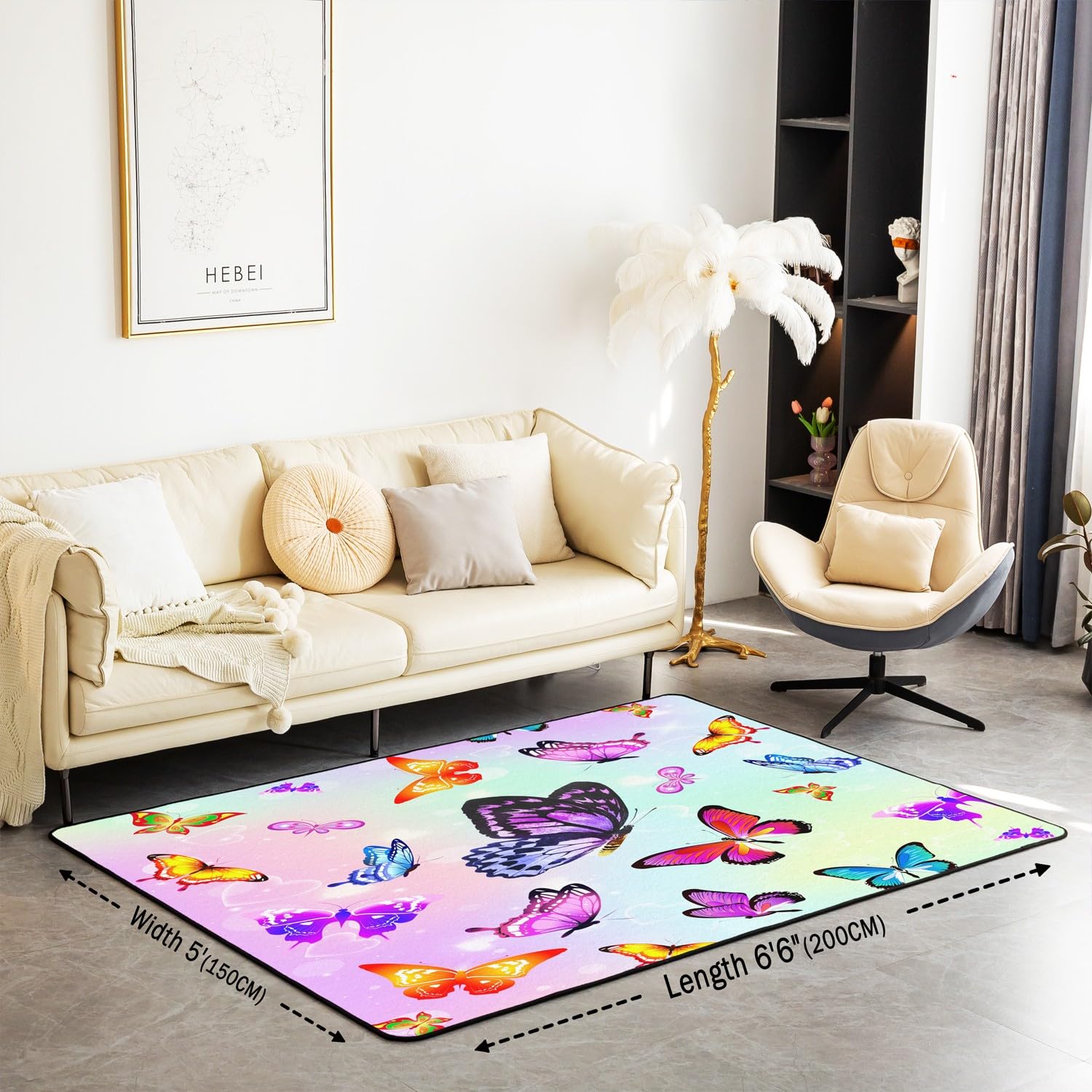 Dywanik w kształcie motyla 150 x 200 cm dzieci motyle dekoracyjny dywan dla chłopców dziewcząt latający motyl wzór dywany do salonu sypialni antypoślizgowy motyw zwierzęcy 3D wewnętrzna mata podłogowa