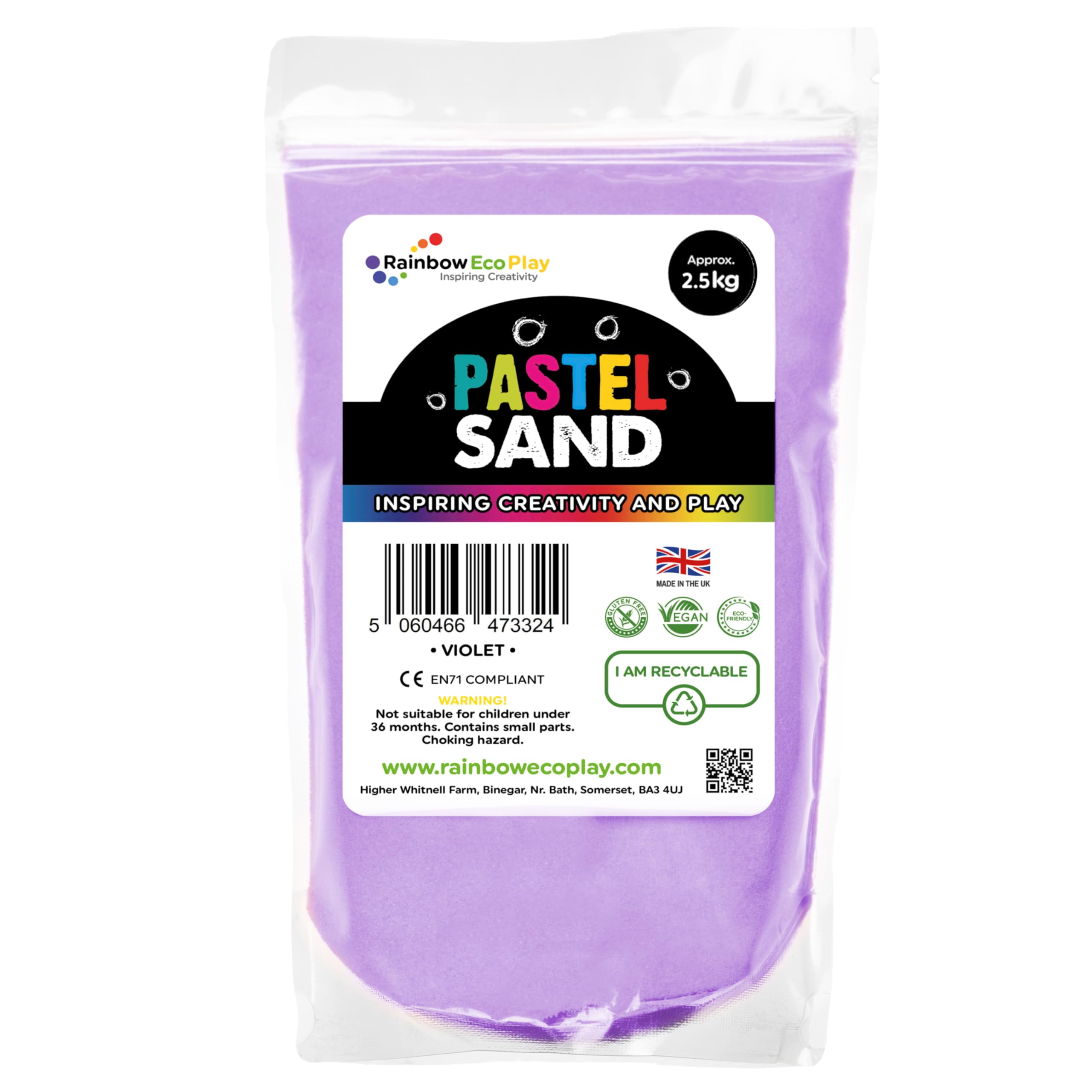 Rainbow Eco Play – Coloured Decorative Craft Sand - Pastel - Natural Play Sand - Sand Art Kits for Kids - Children Play Sand – Violet - 2.5kg