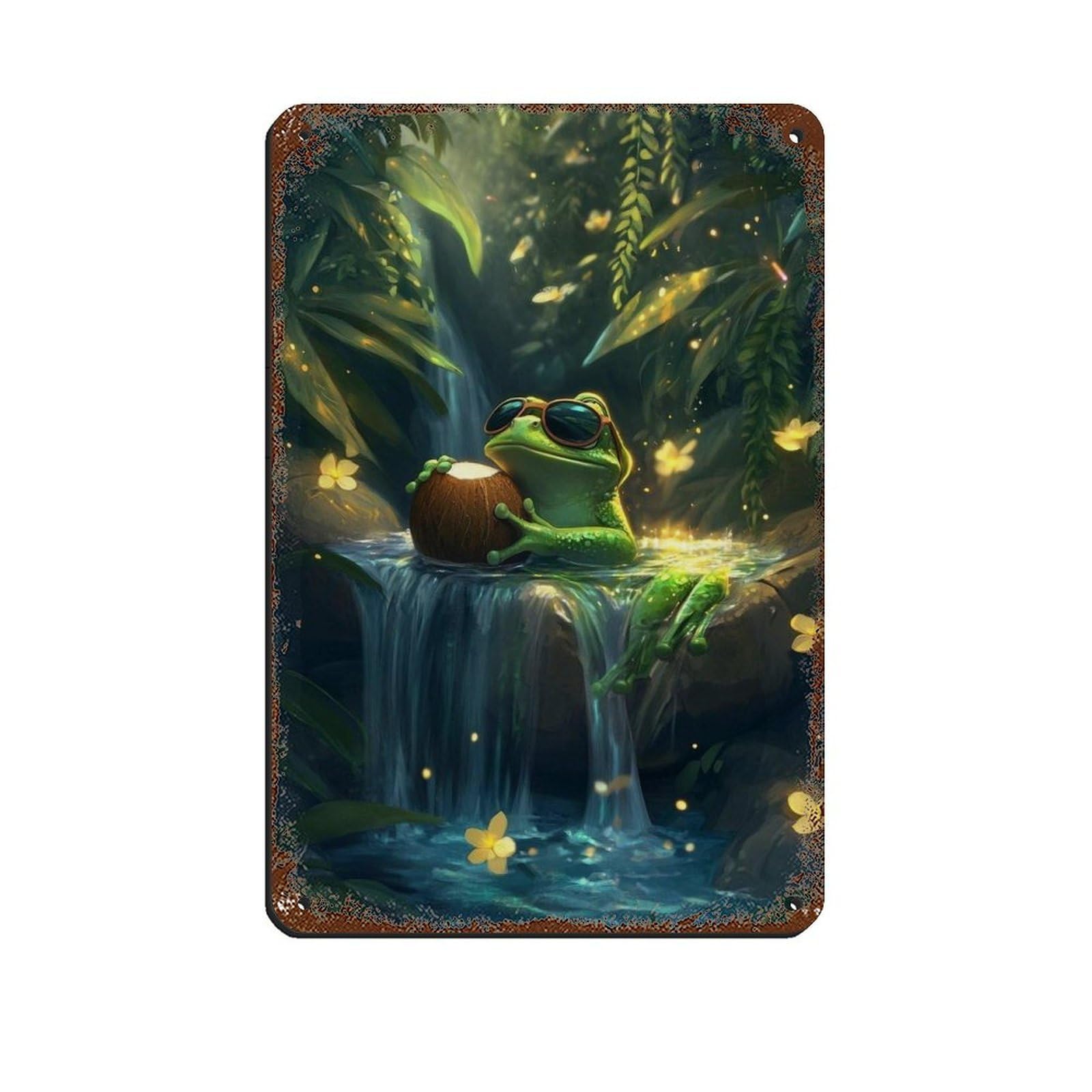 Lxwnze 20L X 30W Cm Frog In Sunglasses With Coconut Tin Sign Vintage Metal Pub Club Cafe Bar Home Wall Art Decoration Poster Retro 8X12inch(20X30cm)