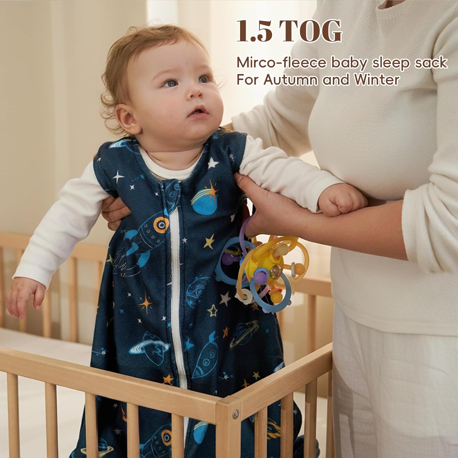 david's kids 3 Pack Warm Micro Fleece Baby Sleep Sack 6-12 Months, Soft Baby Wearable Blankets with 2-Way Zipper, Comfy Winter Sleeping Bags for Infant Newborn Boys Girls Neutral, Medium Size, Space - Image 2