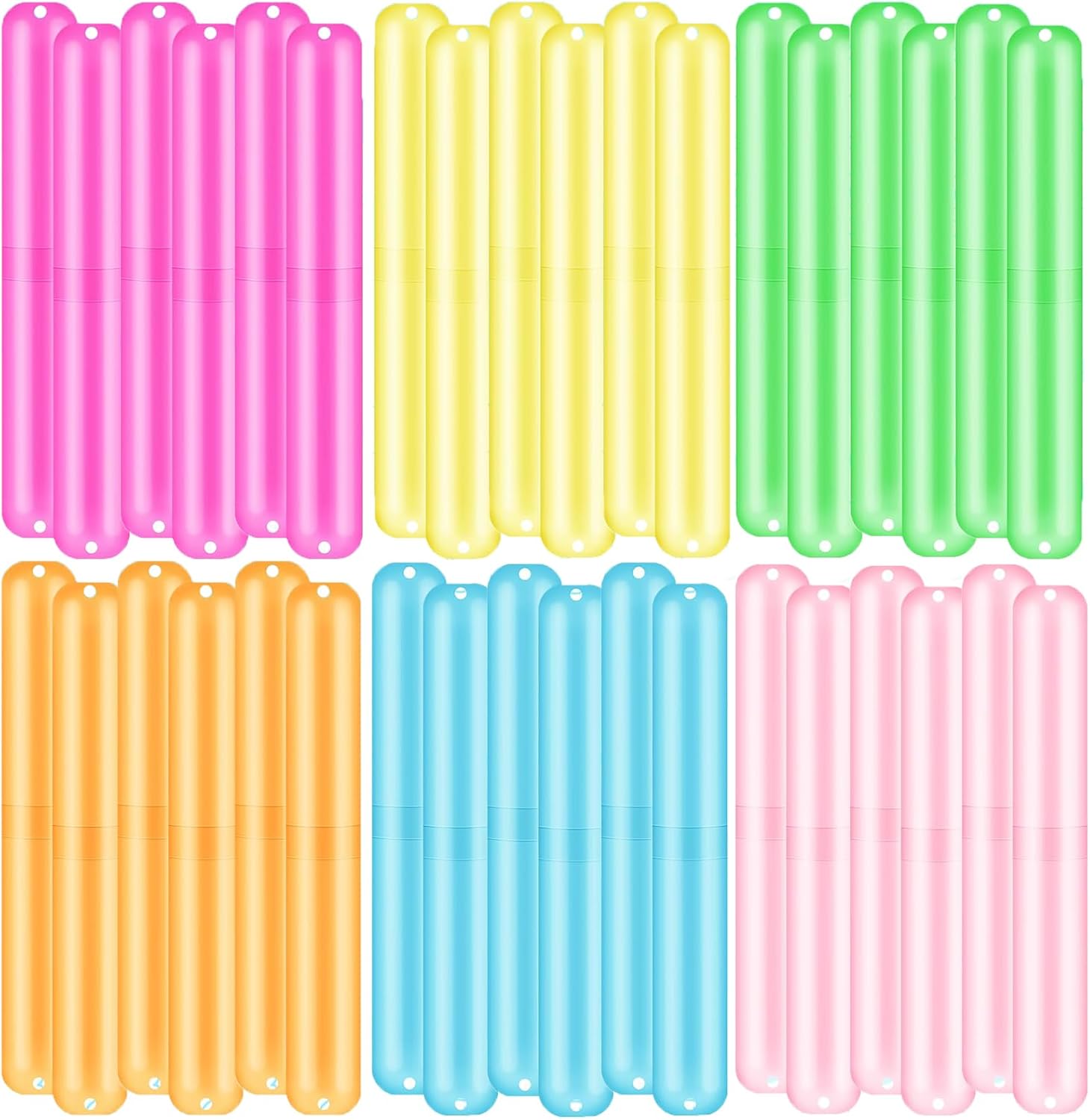 36 PCS Travel Toothbrush Case Holder, Toothbrush Holders Bulk, Kids Classroom Plastic Pencil Case, Portable Toothpaste Case Cover Protector for Travel Use (6 Colors)