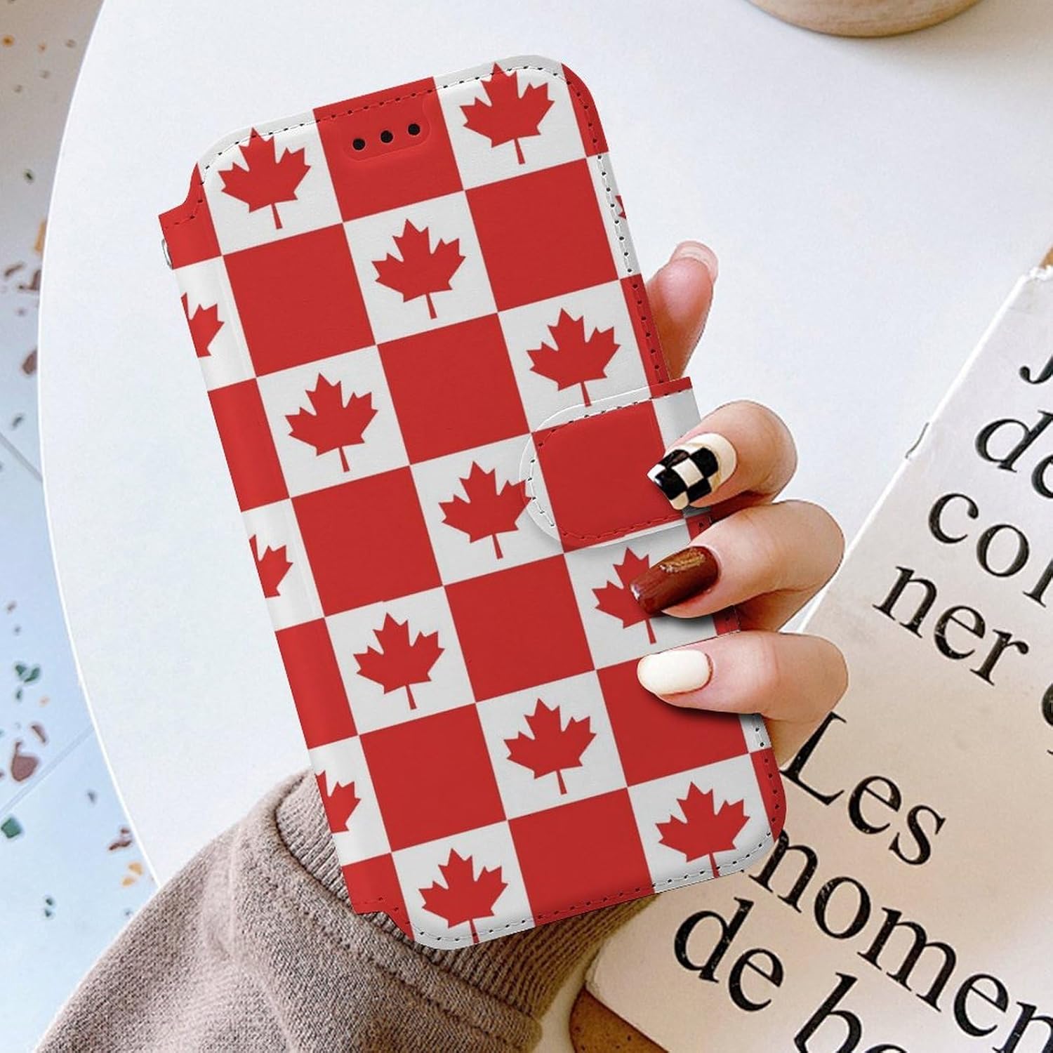 Canadian Flag Canada Leaf Compatible with iPhone 16/16 Plus/16 Pro/16 Pro Max/16 E Case Phone Wallet Card Holder Flip Cover with Wrist Strap