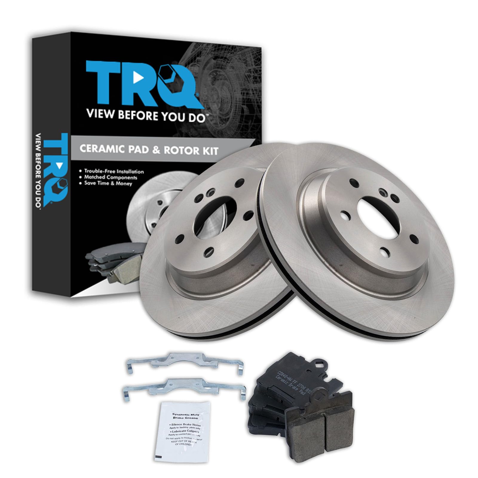 TRQ Rear Brake Pad and Rotor Set Ceramic Compatible with 2000-2002 Mercedes-Benz CL500 S430 S500