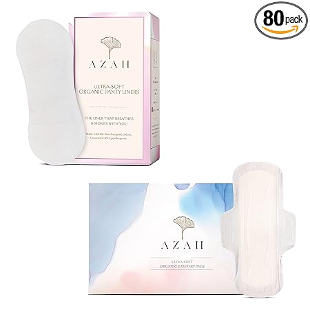 Azah Rash free Sanitary pads + Ultra soft panty liners | Sanitary combo pack for women | Pack of 40 - All XL organic cotton pads (without disposable bags) and 40 liners | Made Safe Certified