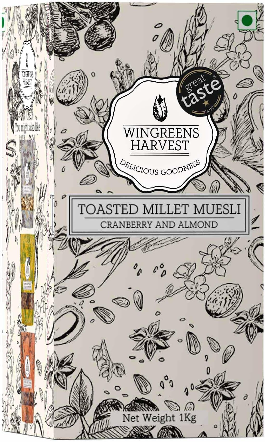 Monsoon Harvest Toasted Millet Muesli 1kg, Cranberry & Almond, Natural, Breakfast Cereal, Healthy Gluten-Free Cereals with Whole Grains, Dried Fruits, Nuts and Seeds, Saver Pack, Zero White Sugar
