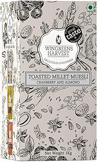 Monsoon Harvest Toasted Millet Muesli 1kg, Cranberry & Almond, Natural, Breakfast Cereal, Healthy Gluten-Free Cereals with Whole Grains, Dried Fruits, Nuts and Seeds, Saver Pack, Zero White Sugar