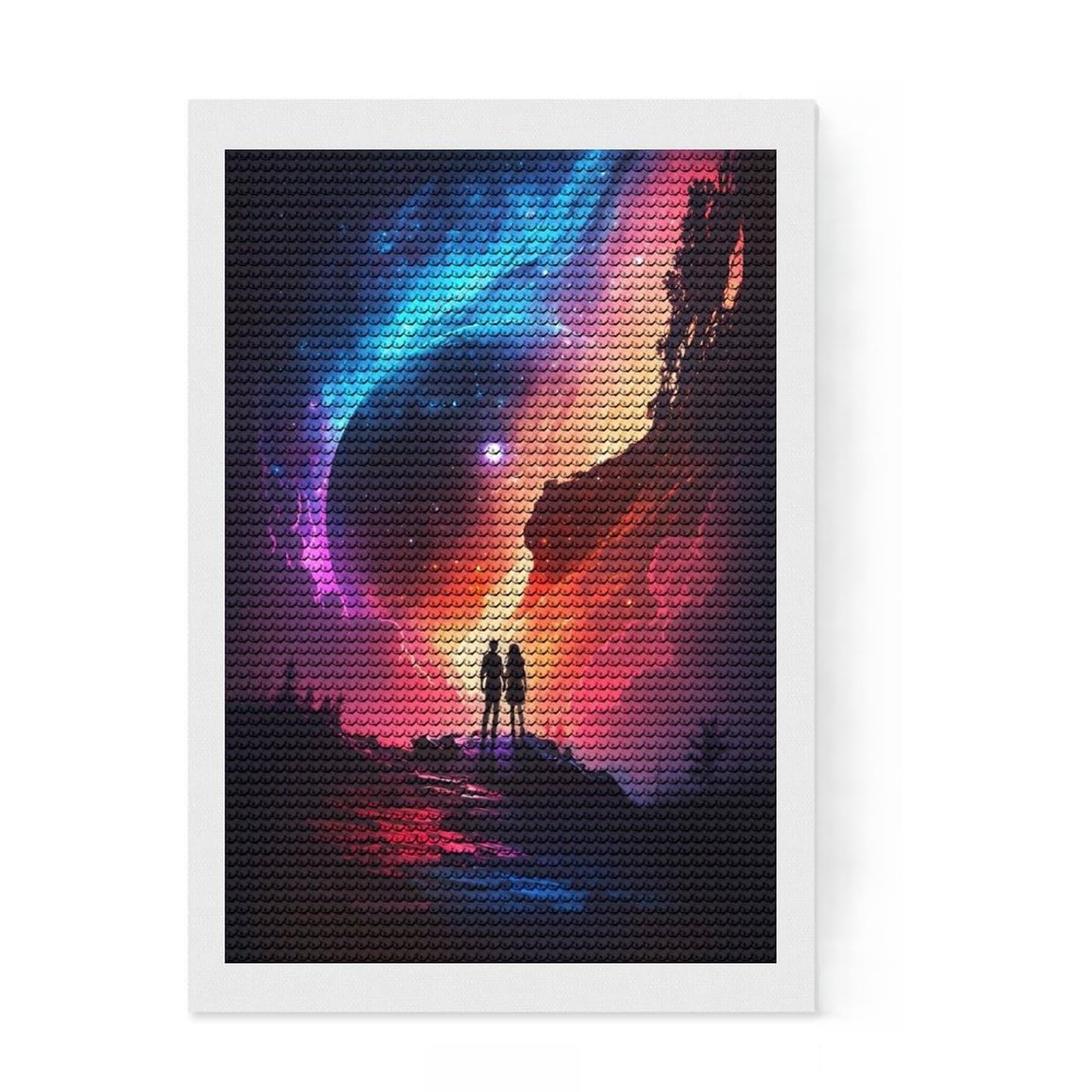 Junmoney Nebula Lovers Landscape DIY Diamond Art Canvas Kit 8"x12", Calming Craft to Unwind, Adhesive Canvas, Aesthetic Room Decor, Christmas Gift