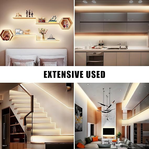 velted White Led Strip Lights Max with RF Remote, 16.4ft 3000K Dimmable Bright Warm White Light Strip, Adhesive Indoor Led Lights for Living Room, Shelf, Cabinet