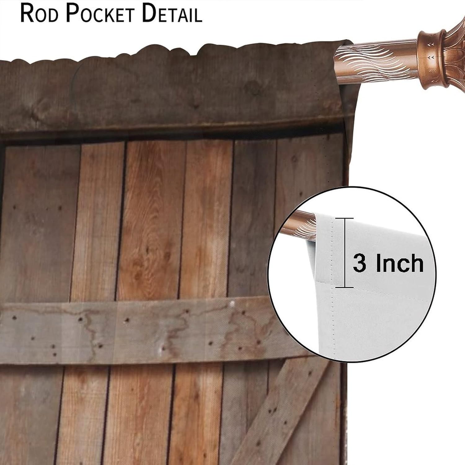 Farmhouse Wooden Barn Door Rod Pocket Blackout Curtains for Living Room,Thermal Insulated Rustic Western Wooden Board Wheel Antique Art Window Treatment,2 Panels 63L x 27.5W