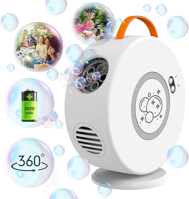 Bubble Machine, Portable Rechargeable Bubble Maker Toy for Kids, 90°/360°Rotating, 500ml Automatic Bubble Blower for 3 4 5 6 Year Old Toddlers Girls Boys Gifts,Outdoor Party Grden Wedding Birthday