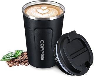 Flintronic Tasse à Café Isotherme,Tasses à café de voyage Mug de Voyage en Acier Inoxydable, Étanches Tasse de Voiture à Double paroi Tasse Isotherme (avec1*Brosse Incluse)
