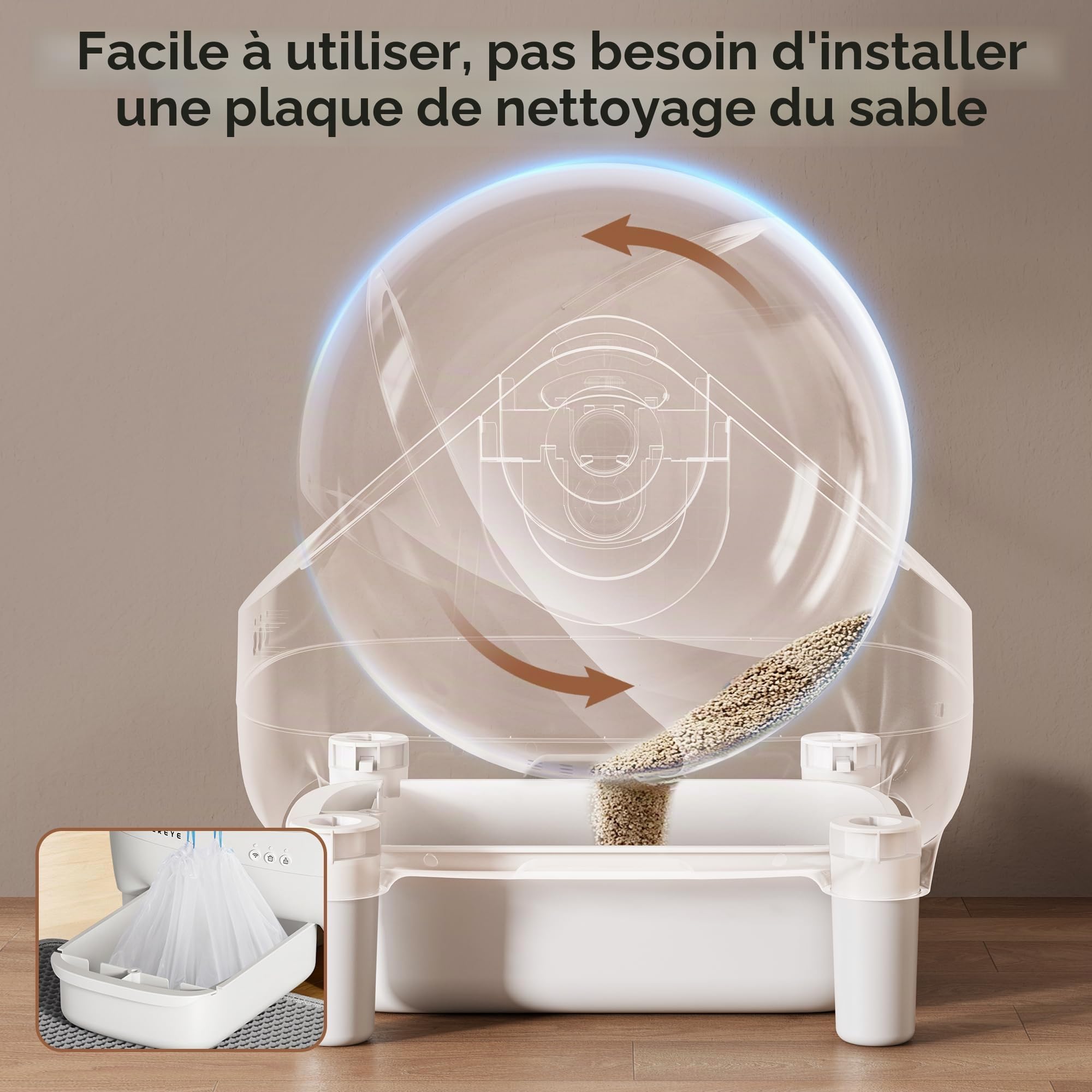 Thereye Litiere Chat autonettoyante avec Application et capteur de sécurité, Ouverture silencieuse, élimination des odeurs, pour Chats de 1,5 à 12,5 kg, Triple Protection Anti-pinceme