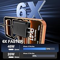 Vista 3 de Cargador para iPhone 17 16 Pro Max de carga rápida, 45W USB C Cargador súper rápido bloque con cable de carga tipo C de 3.05m para iPhone 17 Pro
