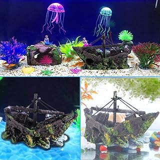 Ornamento de aquário, navio pirata/paisagismo de aquário/decoração de tanque de peixes de vidro/fuga tanque de peixes resina artificial casa/casa hee hee/barco de resina pequena rede pode ser empacotada com JYB01823 24 25