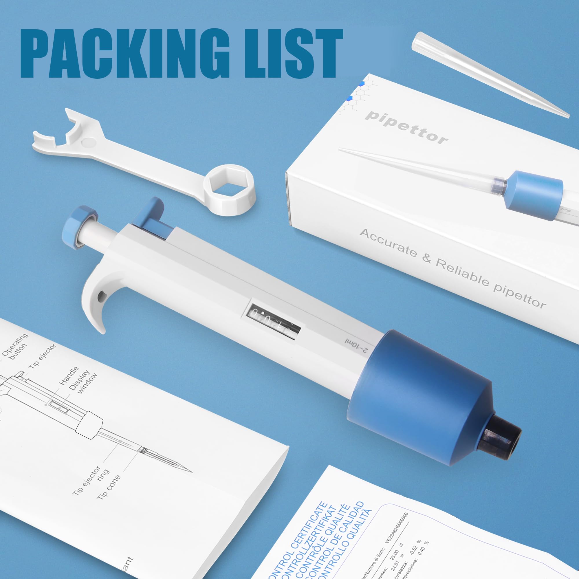 1000-5000μl Micropipeta de Laboratorio, Pipetas Monocanal, Pipeta Ajustable Precisa con Puntas de Pipeta