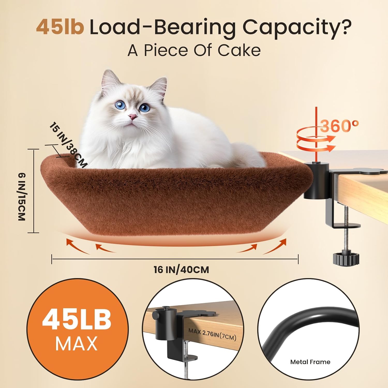 Cat Bed for Desk -Rotating Silent Stability, Cat Desk Bed with Elasticity Memory Sponge, Removable Washable Bed Cover, Soft Comfortable, Suitable for Home & Office (Grey)