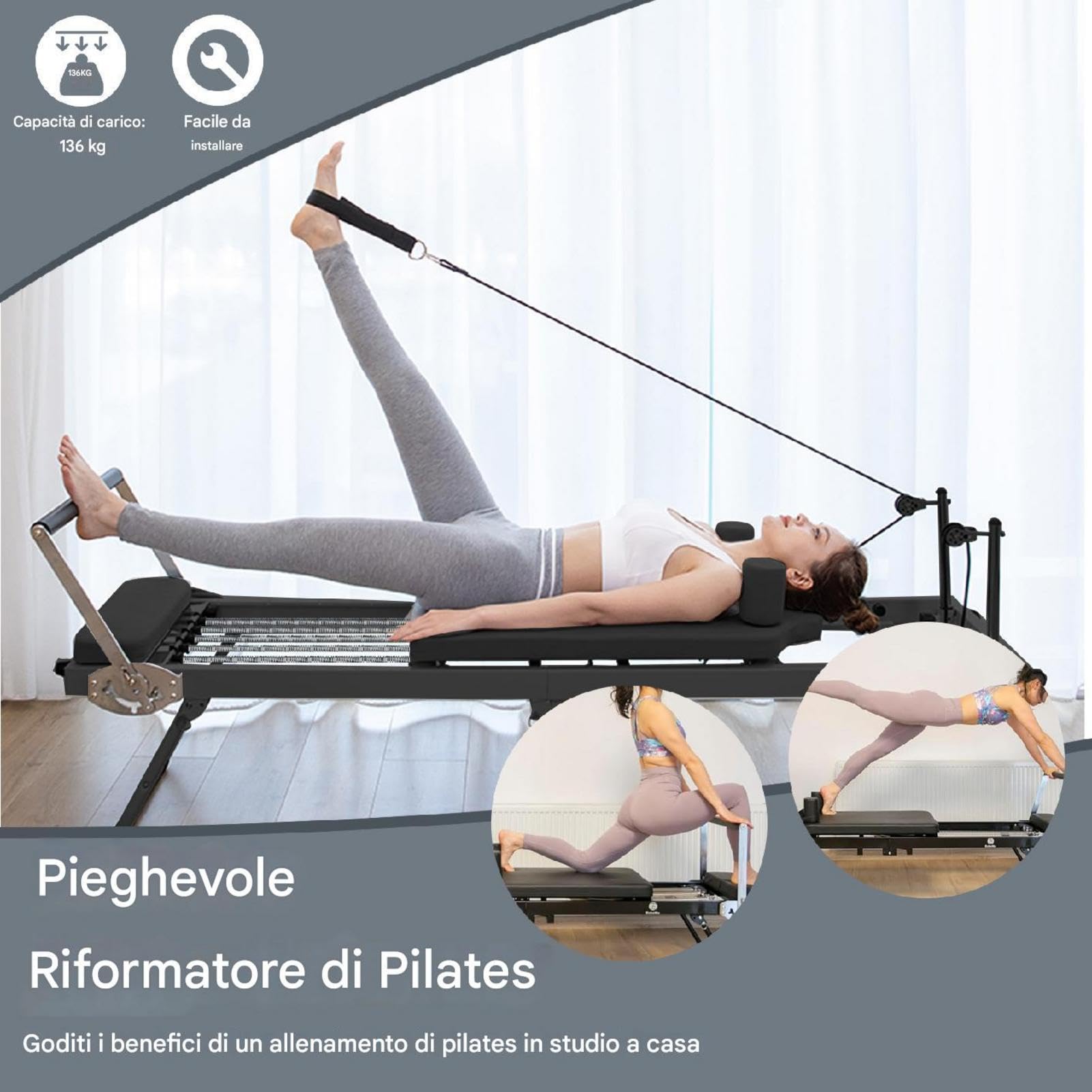 Macchine per pilates per uso domestico, tavolo per pilates per allenamenti a casa | Riformatore portatile di Pilates | Attrezzatura per l'allenamento principale pieghevole sul posto di lavoro con capa