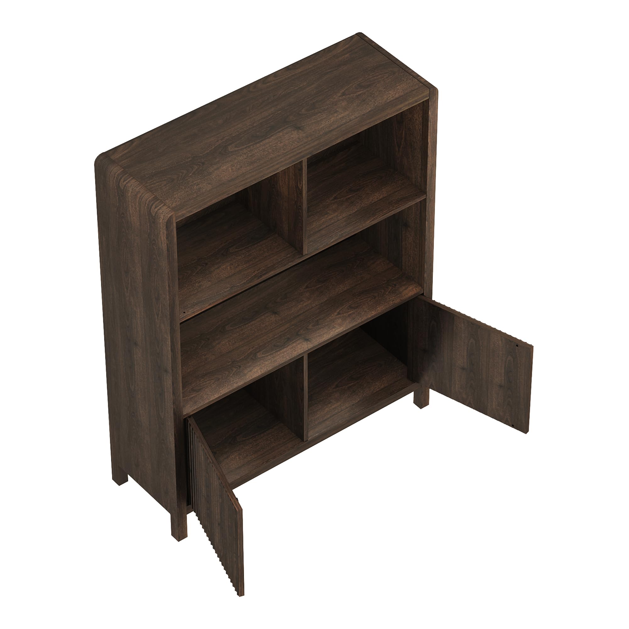[en.casa] Highboard Lukkodso Kommode Sideboard 103 x 80 x 28 cm Mehrzweckschrank Wohnzimmerschrank mit 2 Türen und 5 Fächern Schrank für Wohnzimmer Walnussoptik