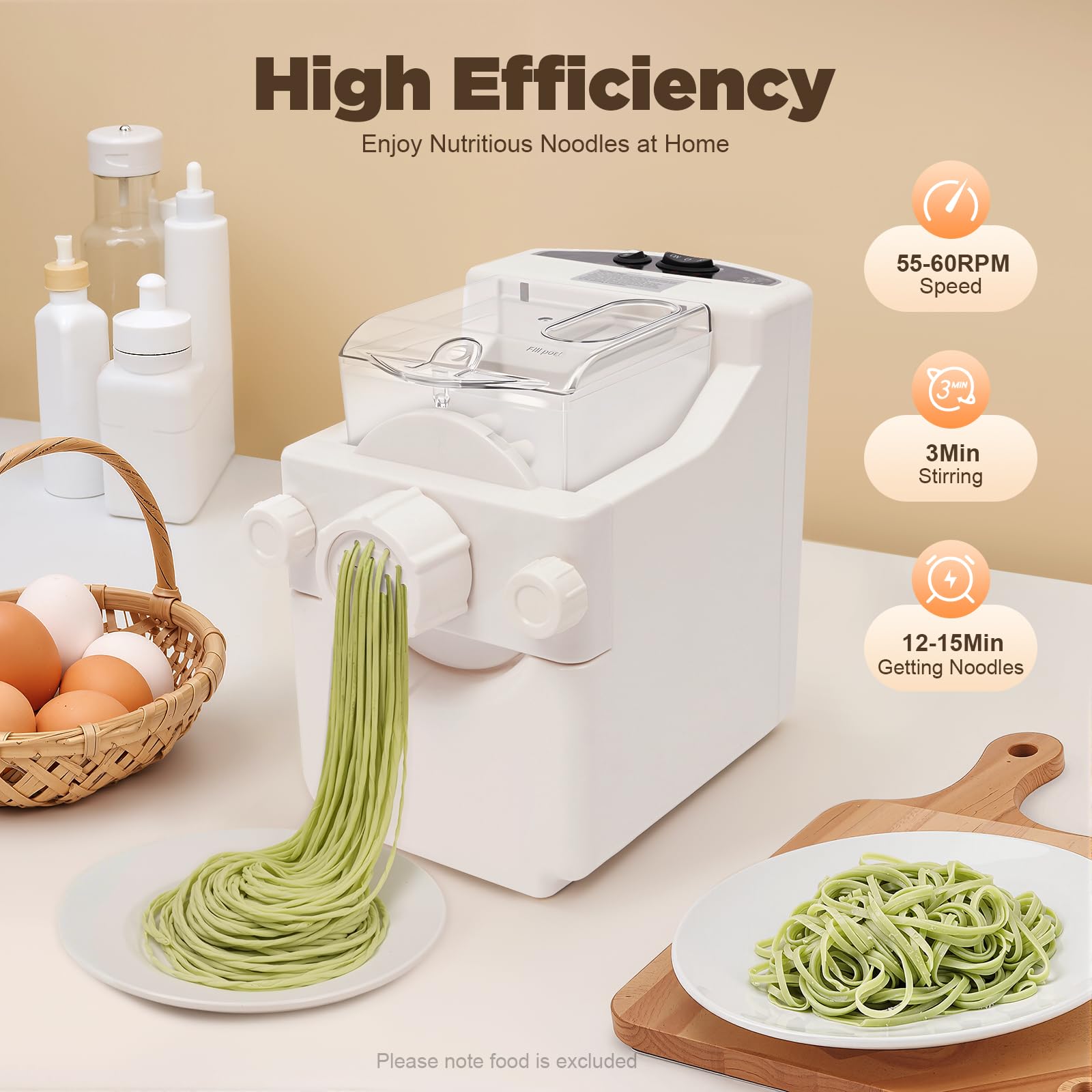 Macchina per pasta elettrica da 180 W, con 9 dischi, 33 x 20,5 x 28,5 cm, porta di riempimento indipendente, macchina per pasta multifunzione, per pasta, spaghetti, fettuccine e penne