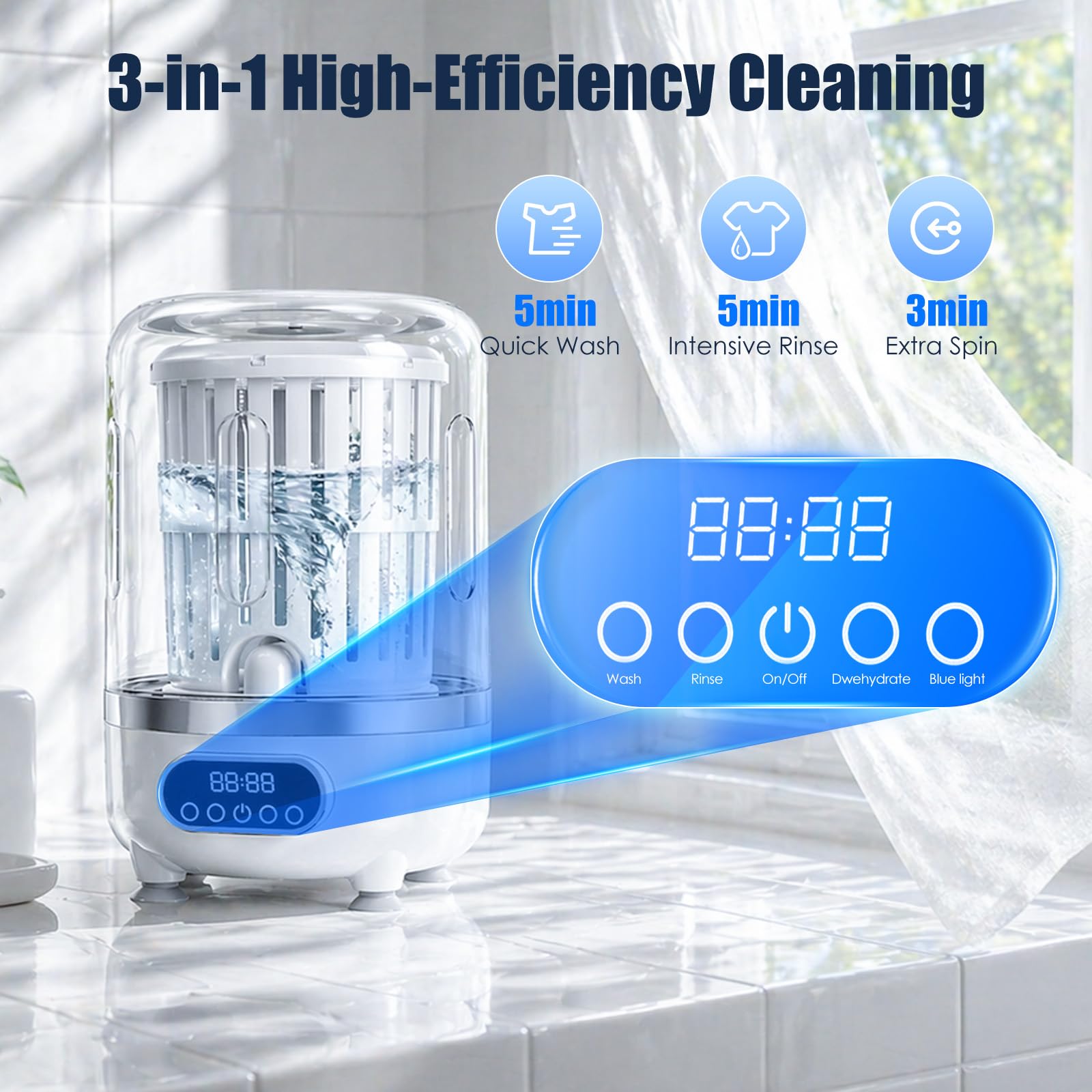 Mini Lavadoras Portatil, 3L Minilavadora de Trapos Lavadora Portátil para Ropa Interior, Lavadora Pequeña Electrodoméstico Compacto para Prendas Delicadas Calcetines Toallas
