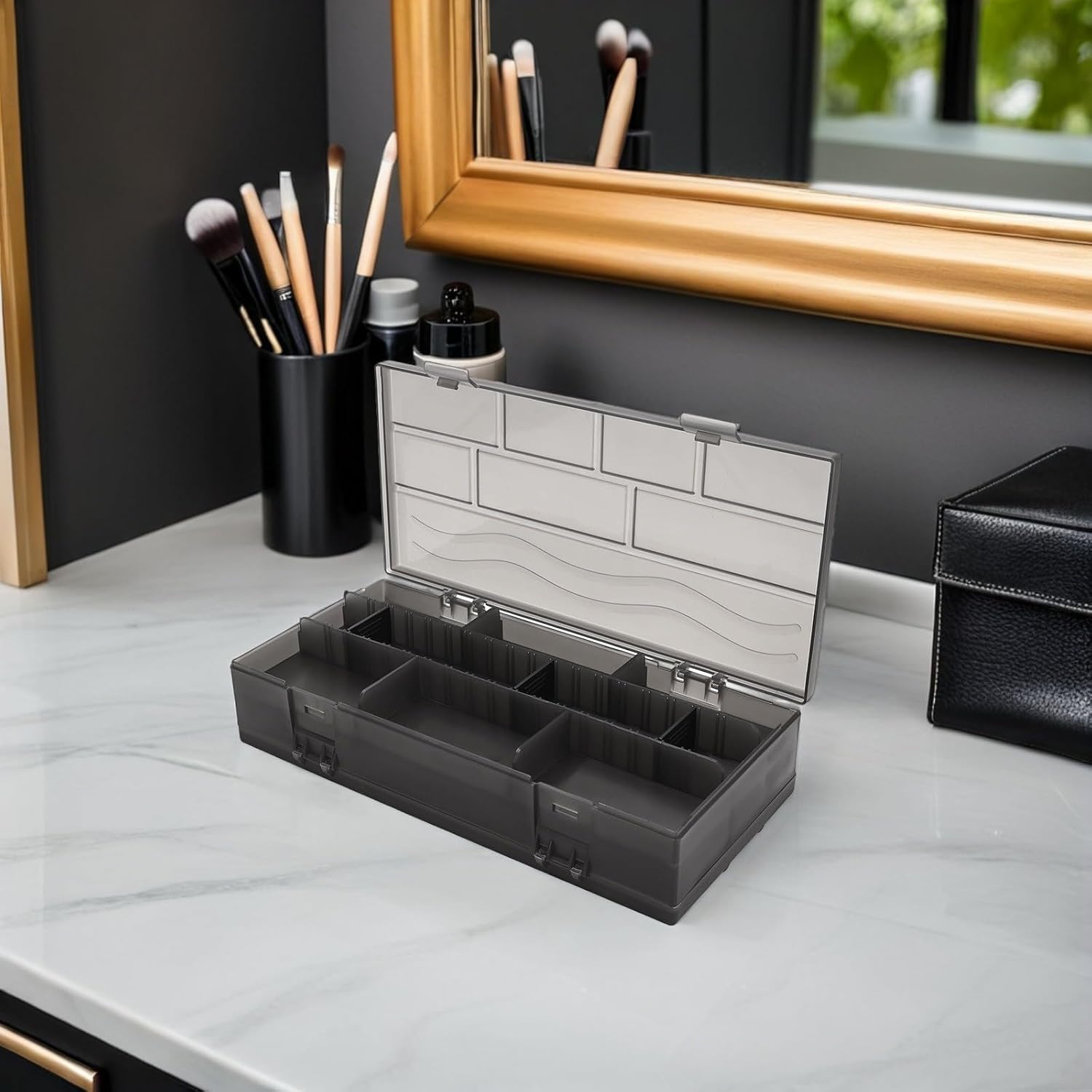 Professional Hairdressing Tool Organizer Box with Double-sided Design and Divided Compartments, Plastic Hair Clips and Scissors Storage for Salon Stylists and Barbers