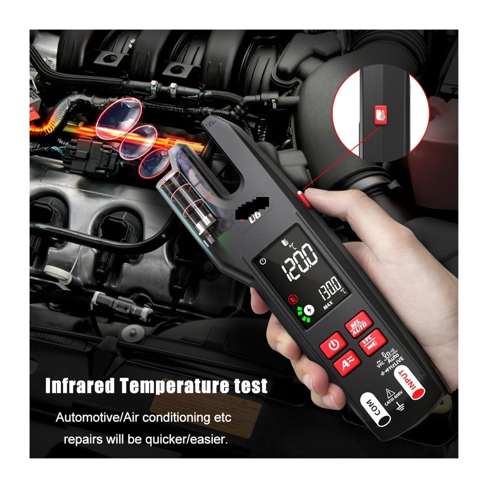 Pinza amperimétrica digital, Medidor De Pinza Digital Profesional U6 Horquilla 600A Amperímetro Alica T-RMS DC AC Corriente Abierta Mandíbula Eléctrica Ter Auto Multímetro