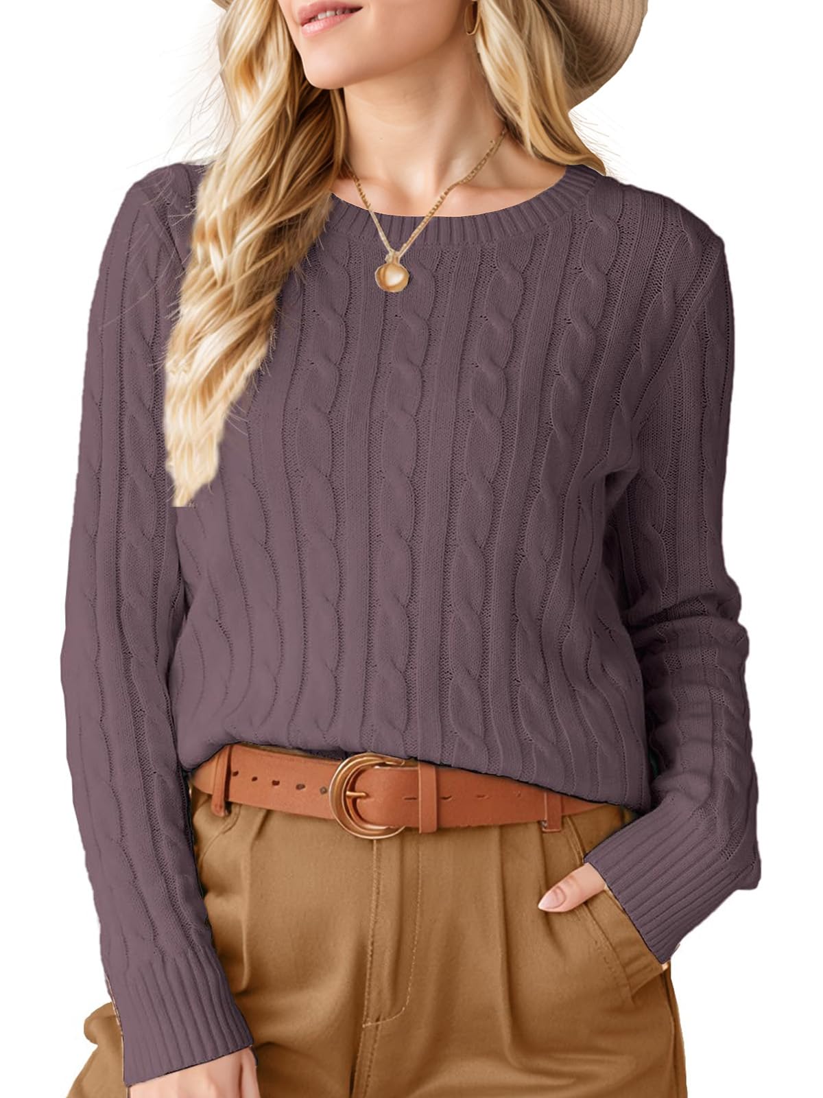 Womens Winter Fall Sweaters 2026 Trendy Cable Knit Long Sleeve Crewneck Tops Casual Outfit Sweater for Women