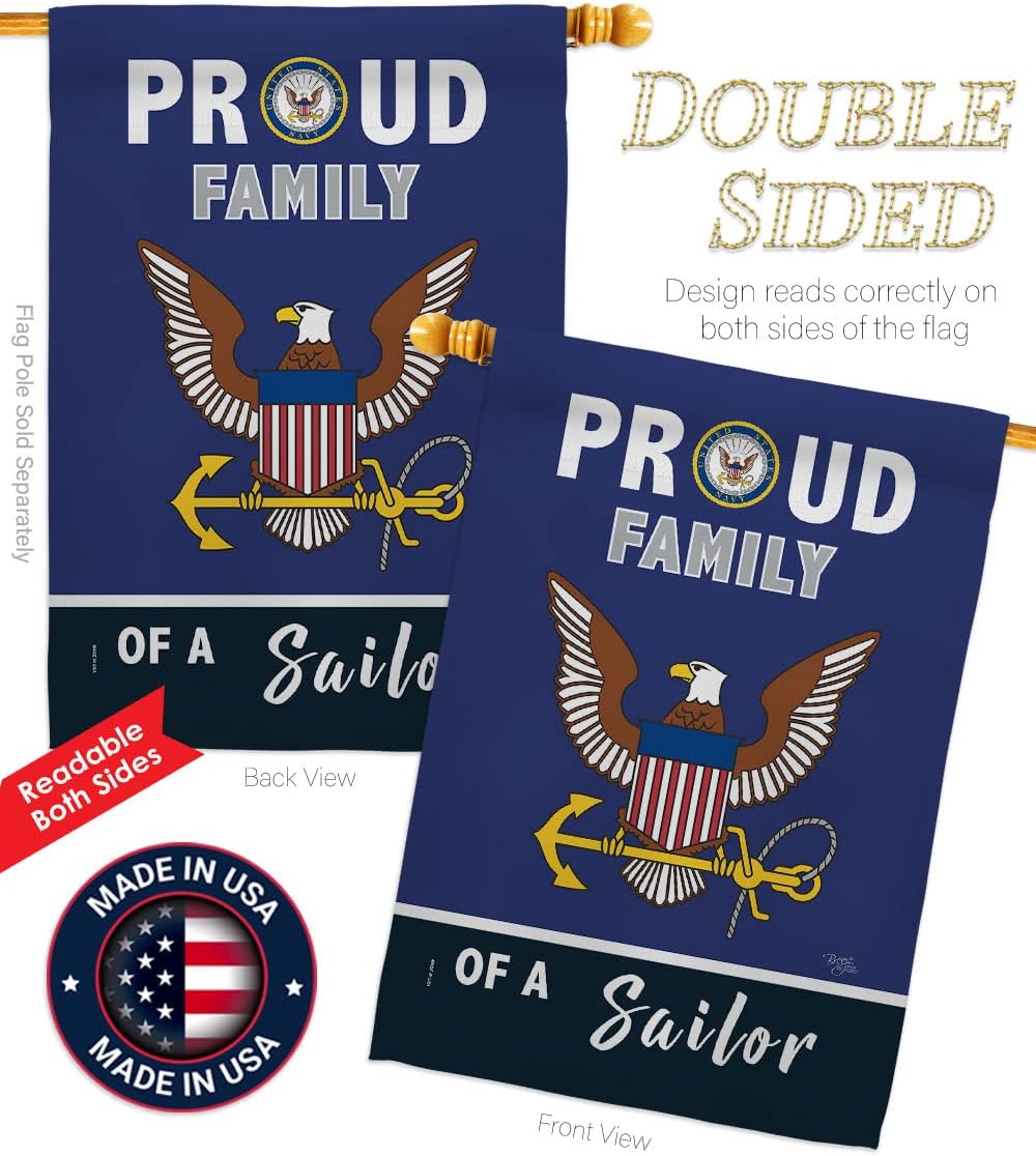 Breeze Decor Proud Family Sailor House Flag Armed Forces Navy USN Seabee United State American Military Veteran Retire Official Decoration Banner Small Garden Yard Gift Double-Sided, Made in USA