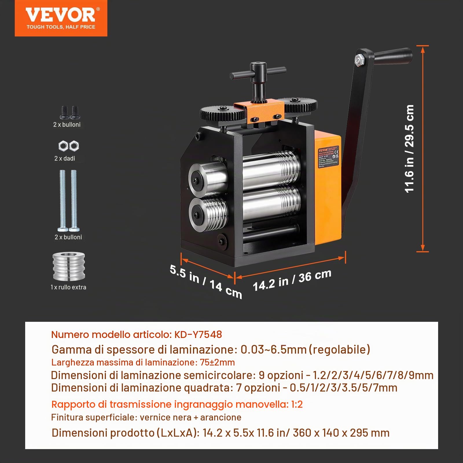 VEVOR Laminatoio per Gioielliere Larghezza 75mm, Laminatoio per Gioielli Spessore 0,03-6,5mm Rapporto di Trasmissione Regolabile 1:2 per la Lavorazione di Gioielli Lamiera Oro Argento Anello Bracciale